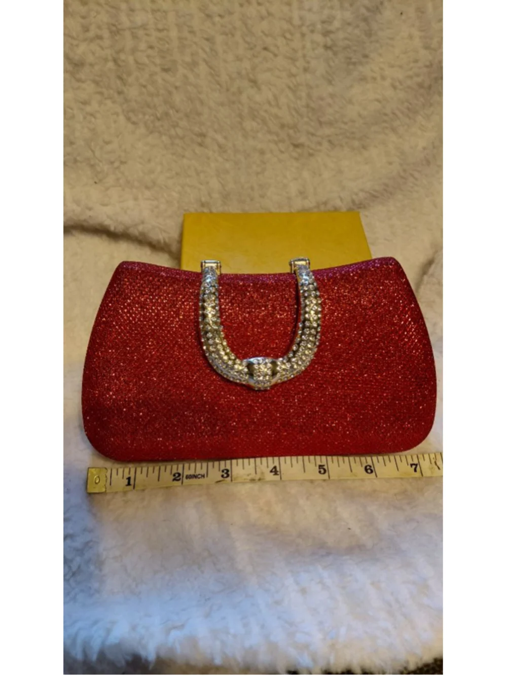 Women's Red Glitter Clutch with Silver Embellishment NWT